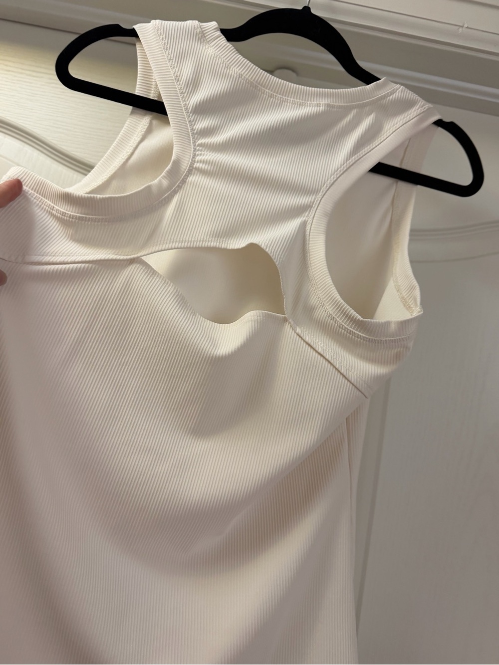 Sleeveless Cream Ribbed Tank with Back Cutout
